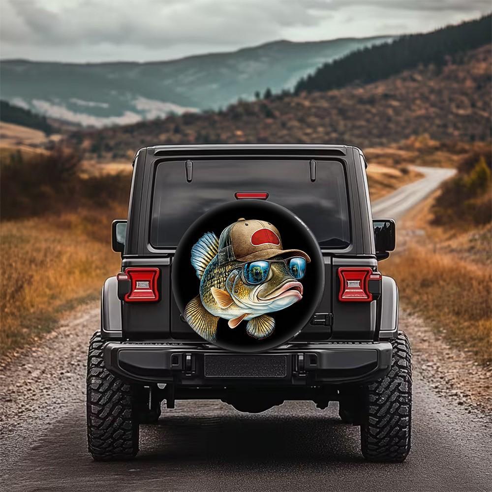 Cool Fishing Walleye In Hat And Sunglasses Spare Tire Cover Durable Waterproof Protector