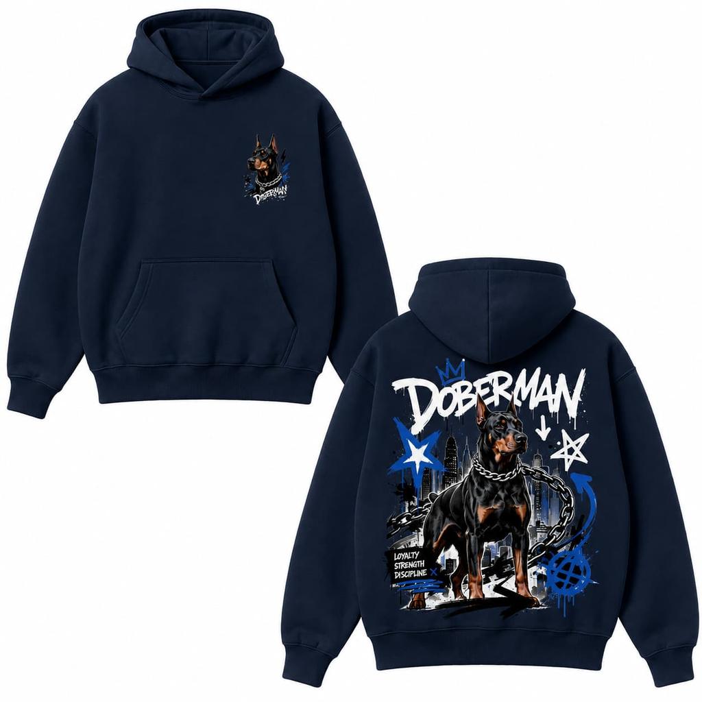 Autumn Winter Casual Doberman Dog Graffiti Print Men hooded sweatshirt Women Boys coat Top Parent Child Kid 's Cotton Hoodie