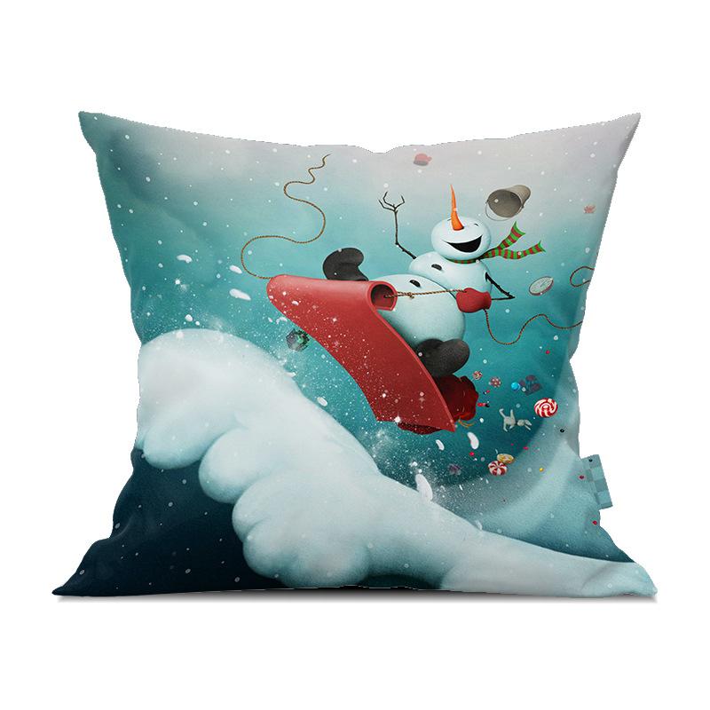 Cute Cartoon Snowman Santa Claus Printed Pattern Cushion Cover for Home Living Room Sofa Bedroom Decoration Pillowcase