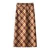 Women's Retro Plaid Wool Midi Skirt 2024 - High Waist Autumn/Winter Bodycon Skirt