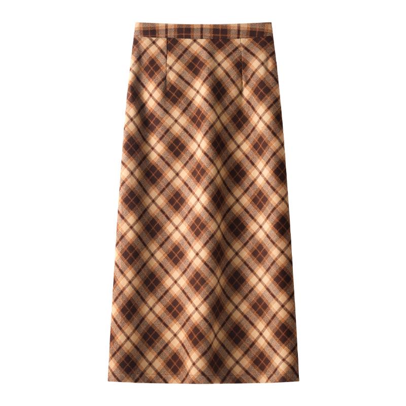 

Women s Retro Plaid Wool Midi Skirt 2024 - High Waist Autumn/Winter Bodycon Skirt L