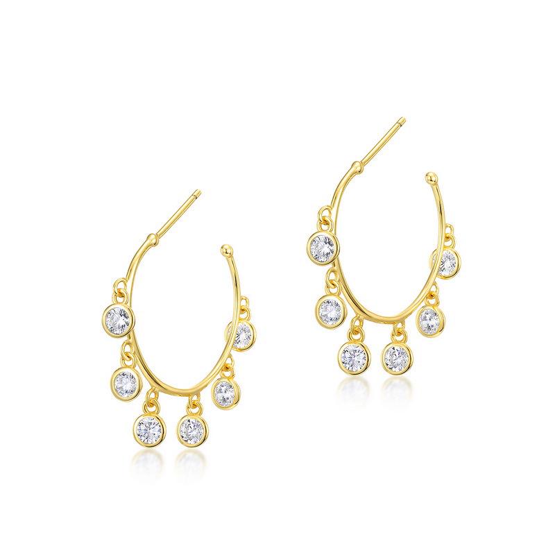 

Elegant C-Shaped Gold-Plated Zircon Tassel Earrings