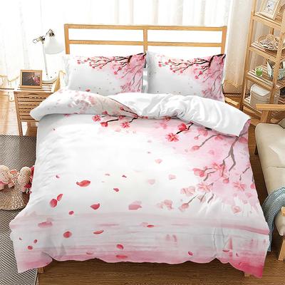 Frühlingsblumen King Queen Bettbezug Rosa Sakura Bettwäsche Set Mädchen Kirschblüten Bettbezug Floral Polyester Bettbezug
