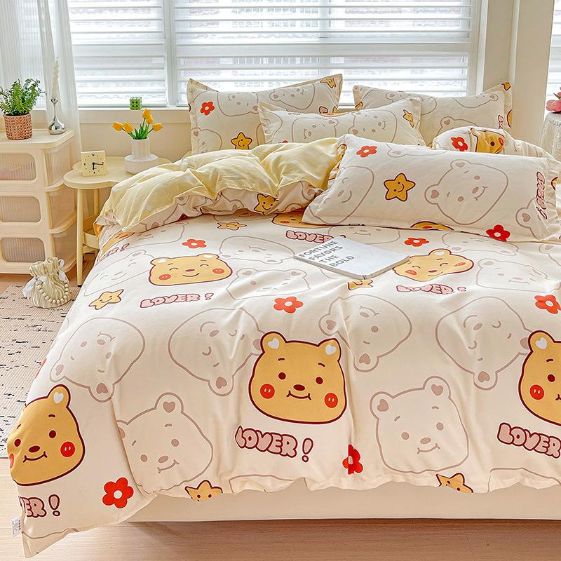 Klasse A Säuglings- und Kleinkindqualität Ins Kleiner Frischer Verdickter Abgeriebener Vier-Teile-Satz Hautfreundliche Laken Gewaschene Baumwolle Bettbezug Schlafsaal 3-teiliges Set