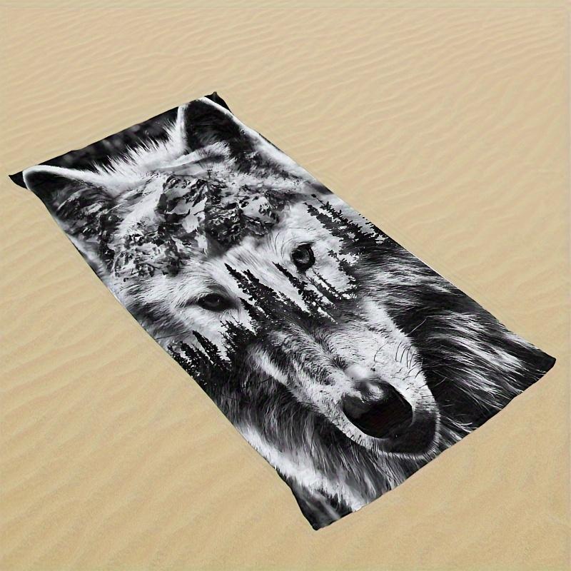 Ka Chen Muxi White Wolf Head Pattern Beach Towel Multi-Purpose For Beach Pool Bathroom Yoga Fitness Camping Travel