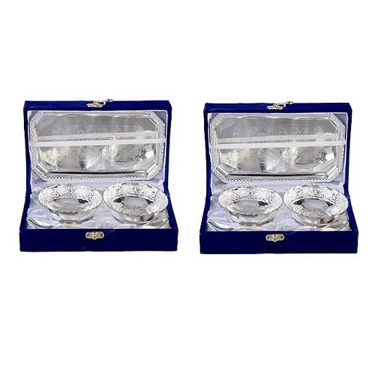 German Silver Handwork Bowl Set with Tray and Spoon with Beautiful Gift Box Packing and with Carry Bag