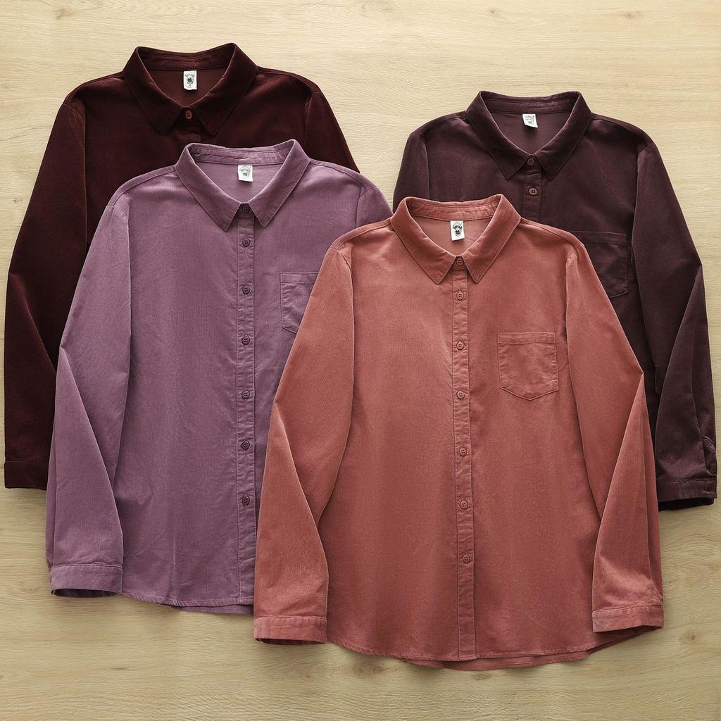 Pure Cotton Corduroy Women's Long Sleeve Shirt - Artistic Casual Style for Spring & Autumn (8372)
