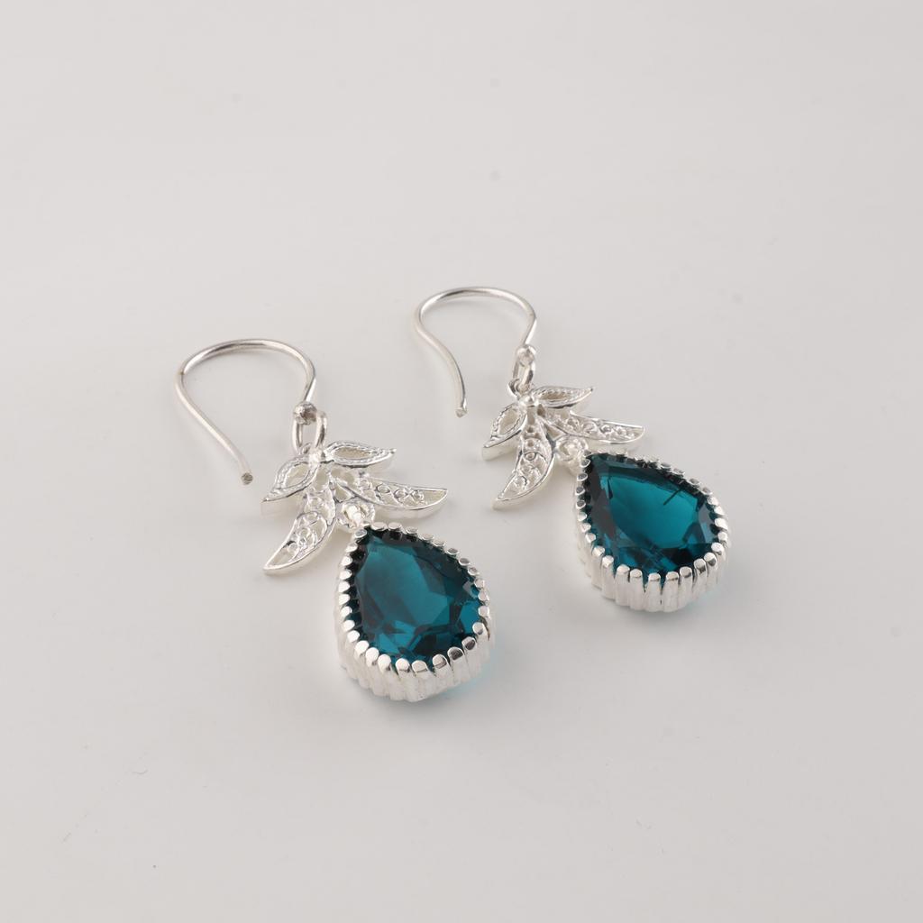 Natural Apatite Gemstone 925 Sterling Silver Jewelry Handmade Earrings 1.84" CE-27-10