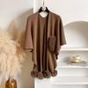 2026 Knit Cape Shawl With Pom Poms Long Cardigan Wrap Coat Women