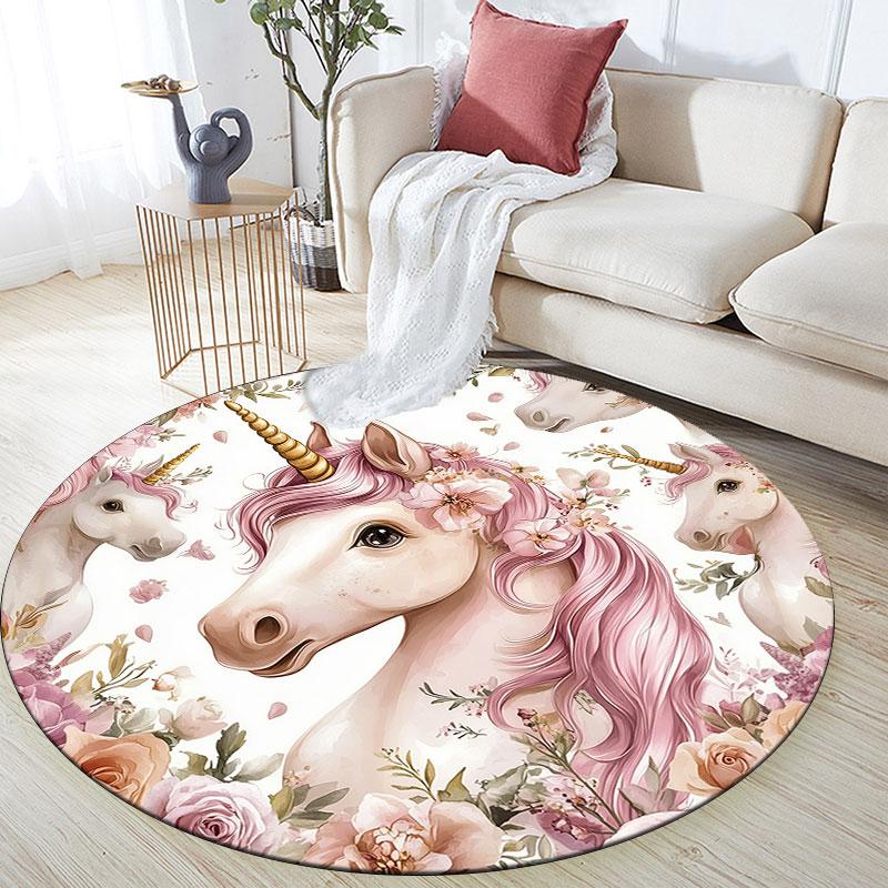 Unicorn pattern round rug,Carpet Rug for Living Room Bedroom Playroom ,Non-slip Floor Mat,Holiday Gifts and Birthday Gifts. 80cmx80cm