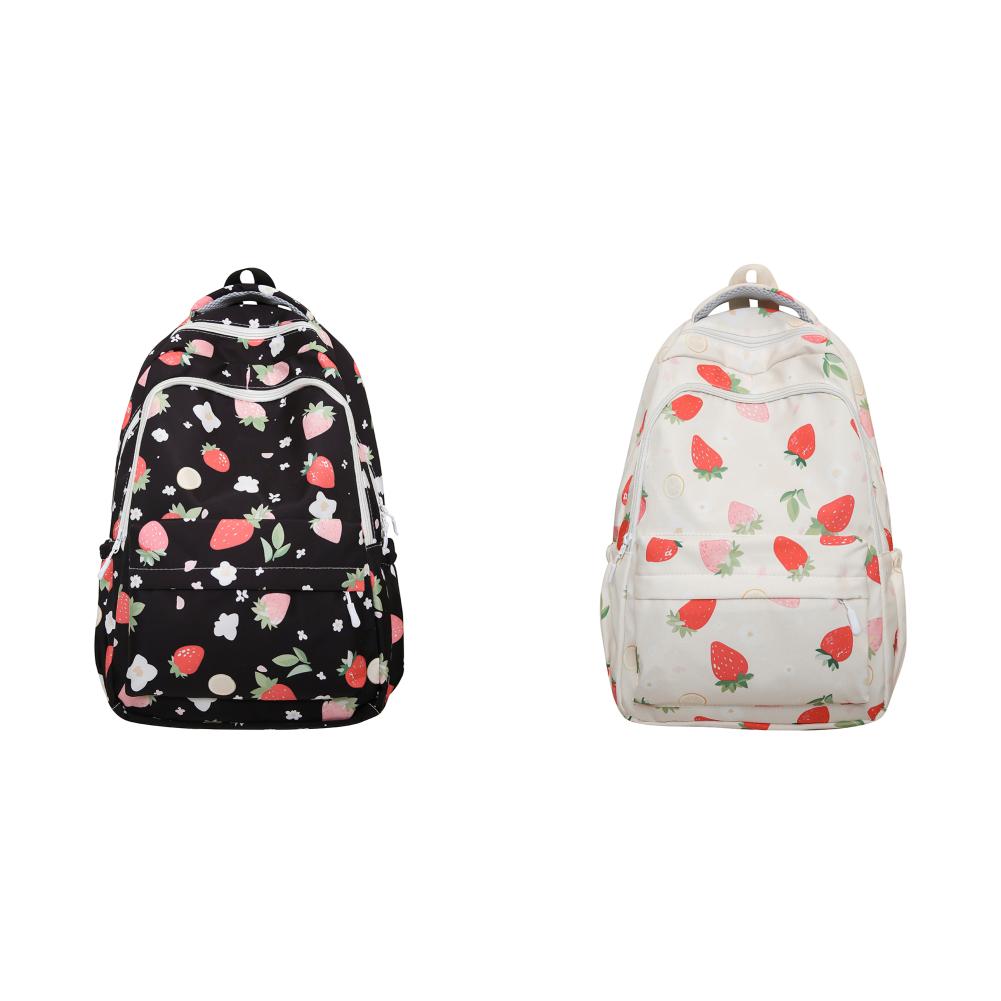 

Женский рюкзак с клубничным узором, студенческий повседневный рюкзак большой емкости (черный)