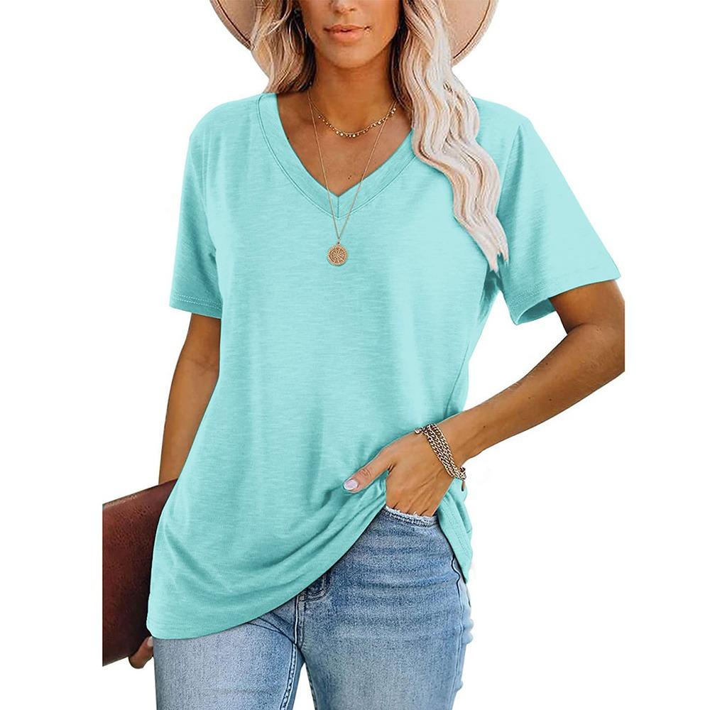 Women's V-Neck Short Sleeve Vintage Striped T-Shirt High Quality Comfortable Short Sleeve Loose Version Breathable T-Shirt Top