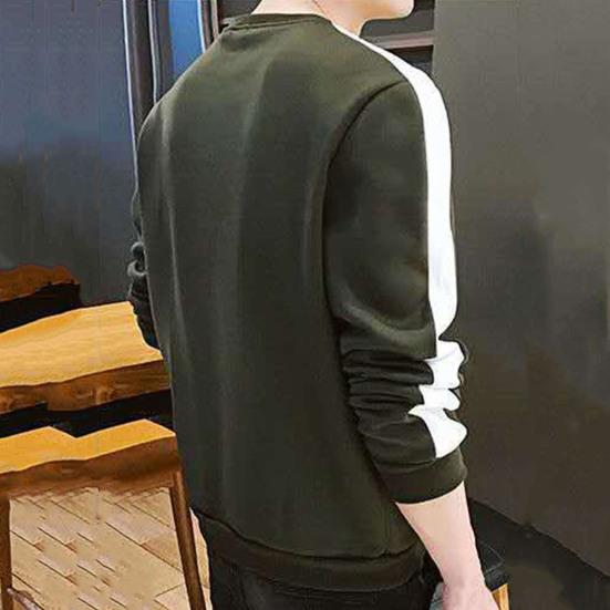 Men Shirt Contrast Colors O Neck Pullover All Match Spring T-shirt for Daily Wear