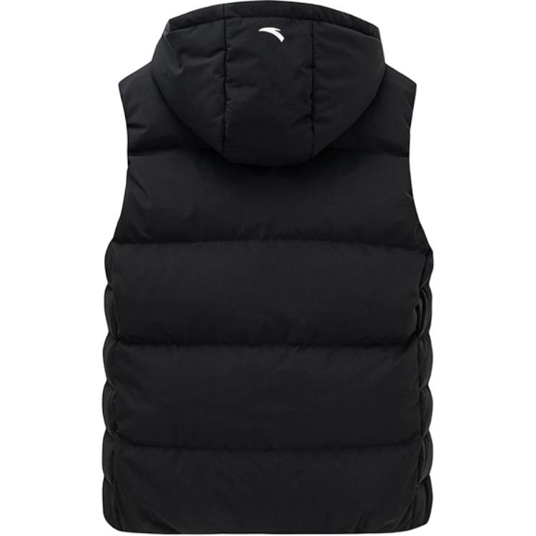 Anta Training Series Solid Color Hooded Zipper Thick Warm Down Vest Women Vests Black 162247930-2