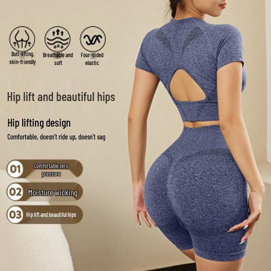 Seamless Knit Quick-Dry Running and Yoga Long Sleeve Set with Slim Fit Pants