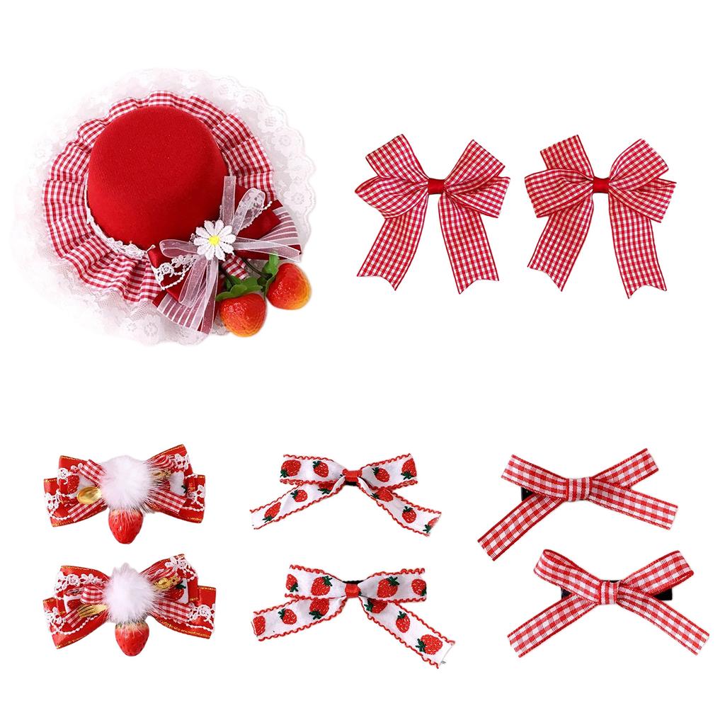 Strawberry Bow Y2K Style Balletcore Mini Bowler Hat Hair Clip Mini Top Hat Bow Plaids Hair Clip Strawberry Style