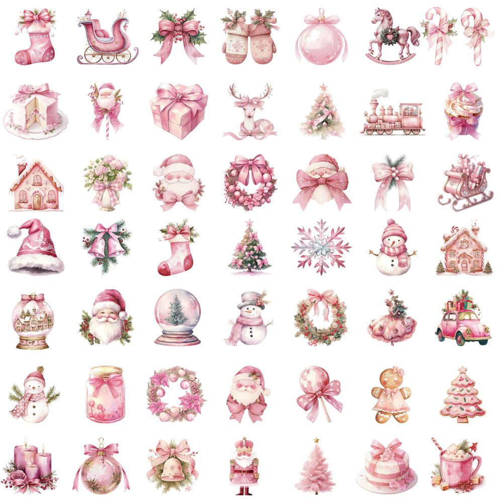 50/100PCS Pink Christmas Sticker Claus Stickers DIY Laptop Phone Harajuku Paintings Personalized Skateboard Festival Decals