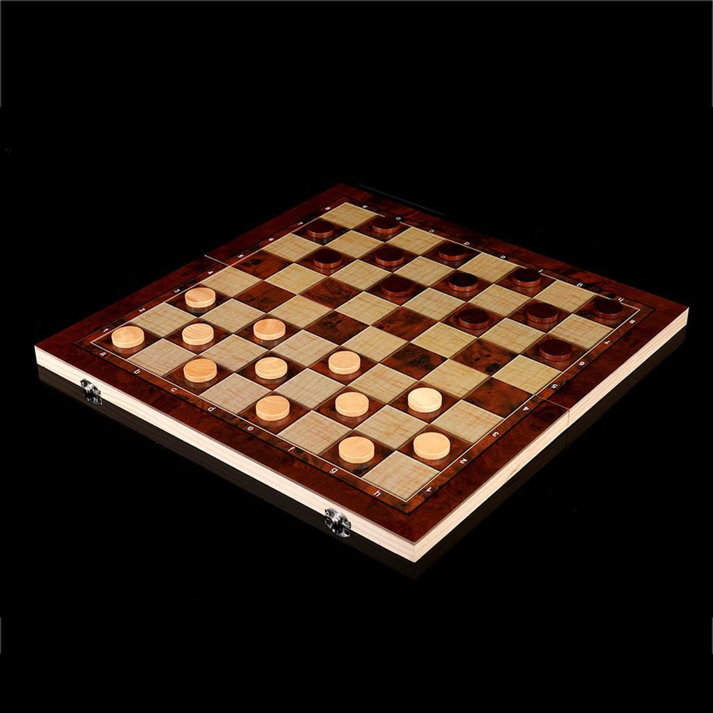 3 In 1 Chess Board, Folding Wooden Portable Chess Game Board, Wooden Chess Board for Adults(Chess + Checkers and Backgammon)