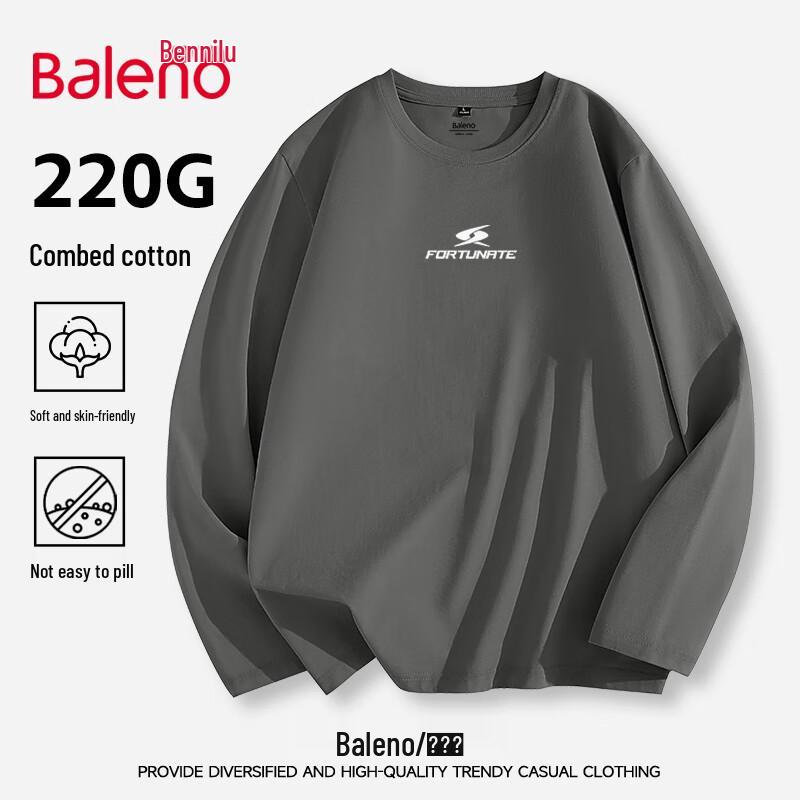 Baleno Herren Langarm-T-Shirt aus reiner Baumwolle, lockere Passform