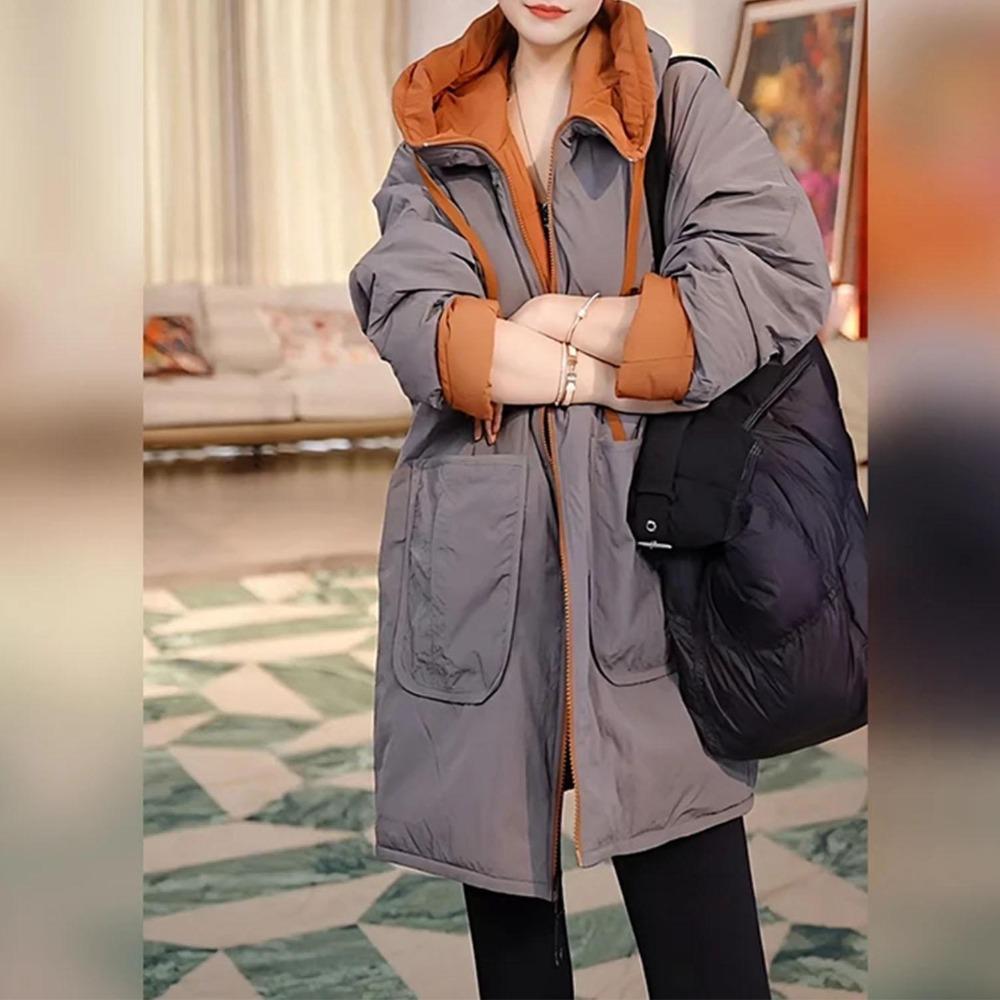 Modische Warme Doppelseitig Tragbare Baumwolljacke Damen Neue Herbst Winter Stilvolle Lockere Mit Kapuze Gefütterte Jacke