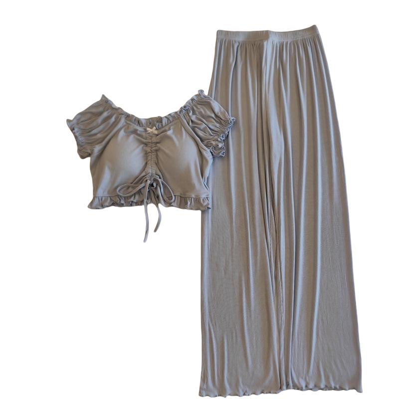 Women's Summer Puff Sleeve Modal Pajamas Set with Integrated Breast Pads - Sexy Pure Desire Homewear