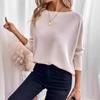 2025 Autumn Women Waffle Knit Off Shoulder Long Sleeve Top Casual Slant Neck Pullover Blouse