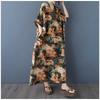 Women's Vintage Long Dress with Cotton and Linen Patterns