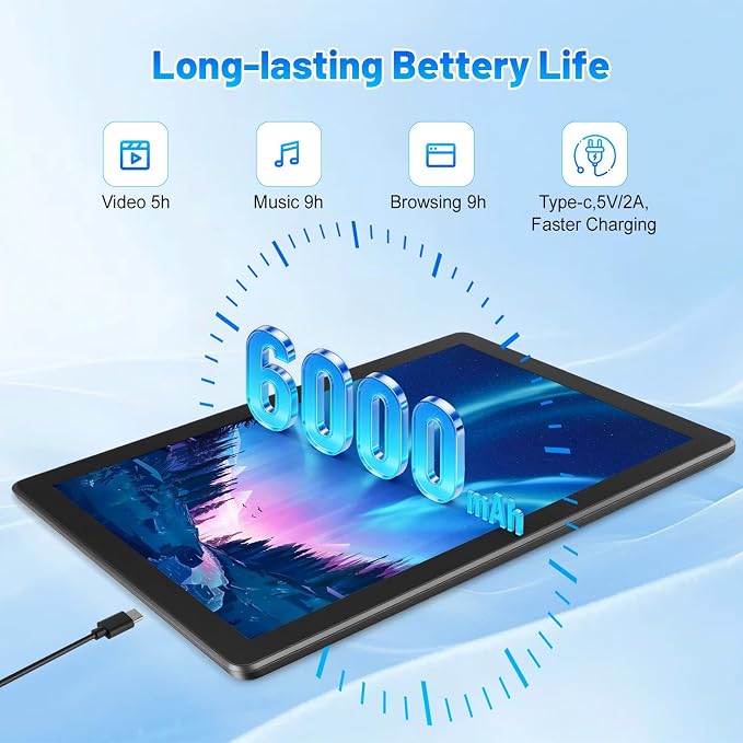 Android 16 Tablet, 10.1 Inch, 36GB+256GB,A537 Octa Core, 1TB Expandable, Portable Work Tablet