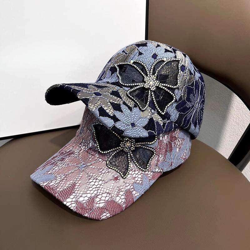 Versatile Summer Rhinestone Butterfly Baseball Cap Mom Lace Thin Breathable Sun Protection Fashionable Mother Baseball Hat for Women