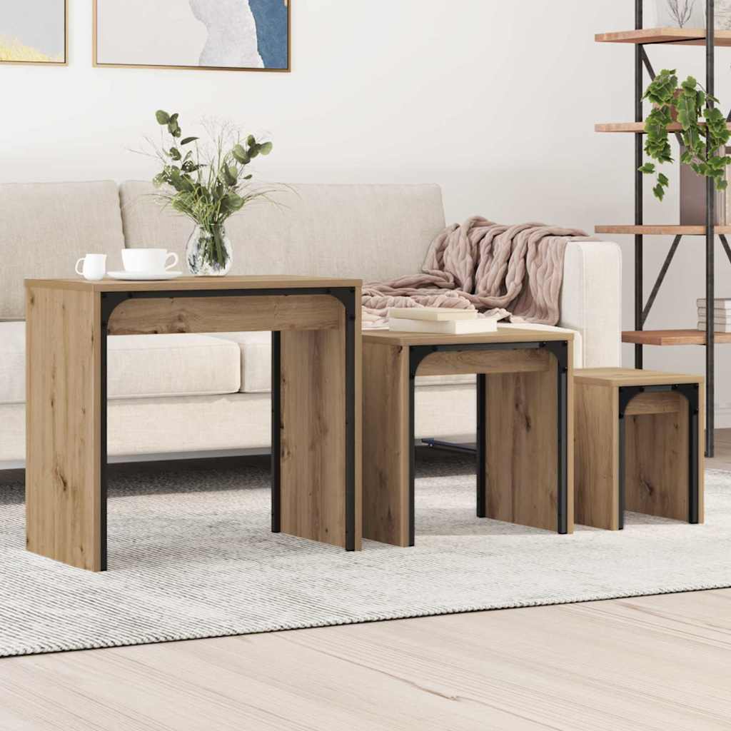 Nesting Coffee Table Set 3 Pcs Artisan Oak Wood Based Material