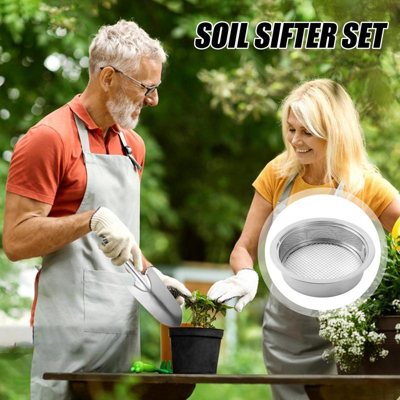 

Rock Sifter Soil Sieve Stainless Steel With 5 Replaceable Mesh Screens 1/3/6/9/12mm Garden Potting Sieve And Shovel Set For Sand China Mainland