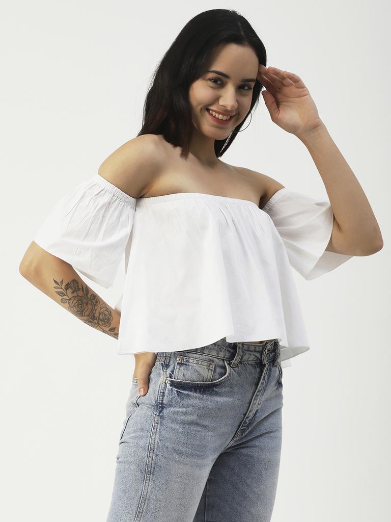 Moomaya Cotton Printed Off-Shoulder Top Summer Wear Crop Top For Women