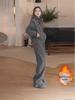 2025 Women's Plus Velvet Warm Hooded Sweatshirt & Long Pants Two-Piece Set: Casual Autumn/Winter Sportswear.