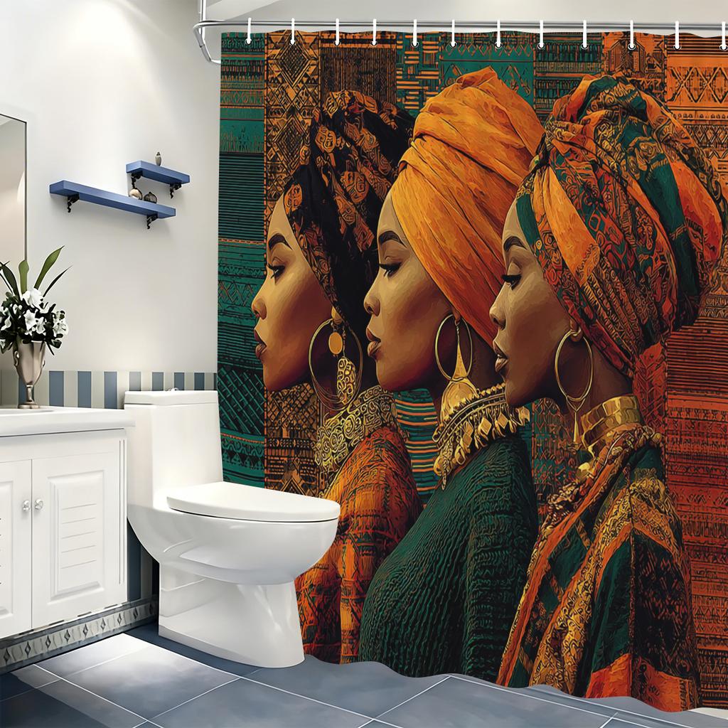 Ethnic Style African Portrait Printed Polyester Shower Curtain - Artistic Bathroom Decor, Stylish Bath Polyester For Home
