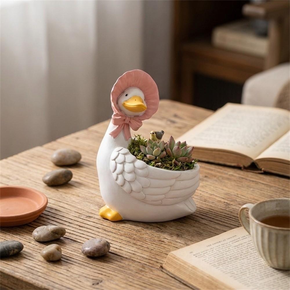 Drainage Hole Goose Planter Pot Cartoon Animal Flower Pot Adorable Goose Planters  Office