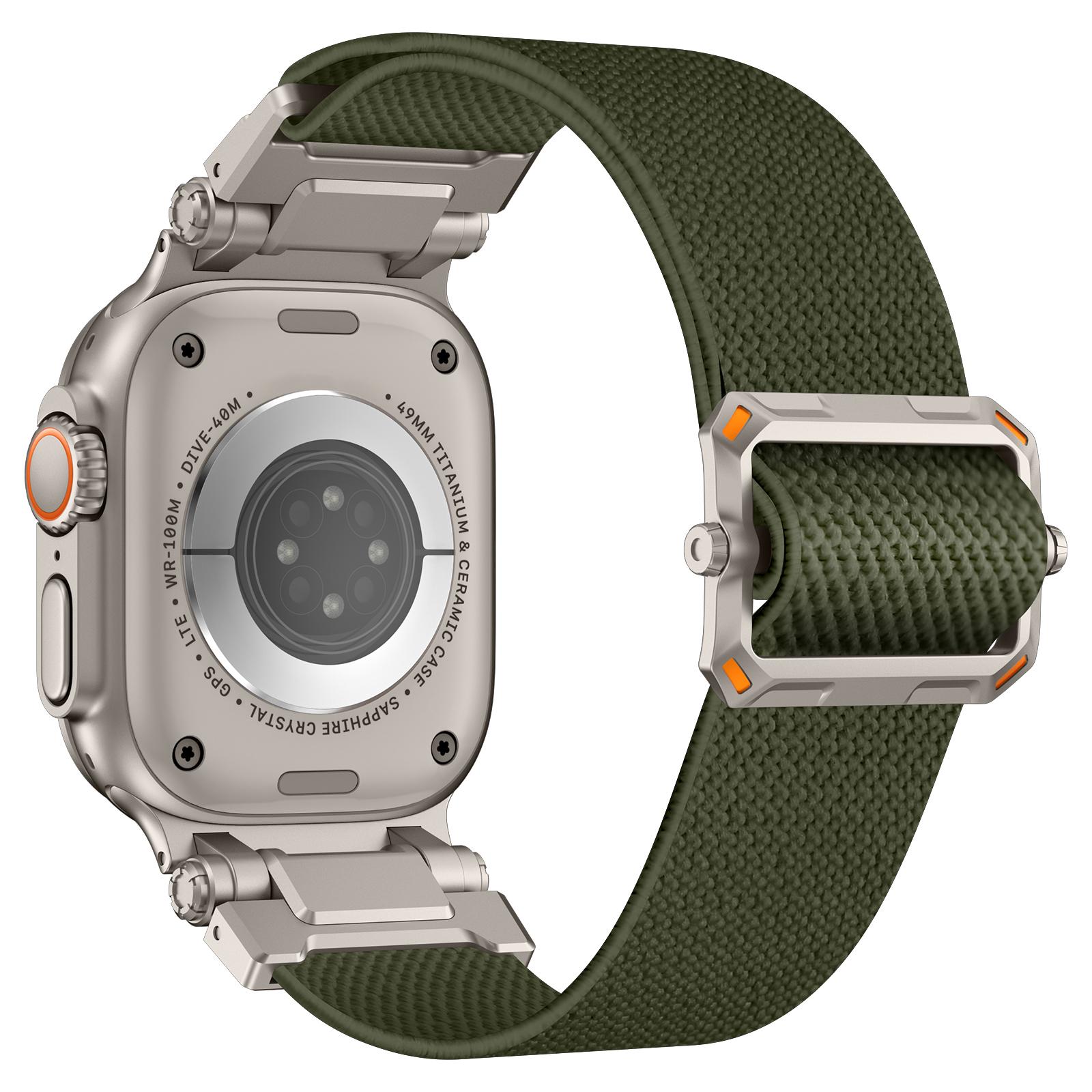 

Wrist Band for Apple Watch Series 10 Ultra 9 8 7 SE 6 5 4 3 2 1 46mm 49mm 45mm 44mm 42mm Titanium Color Metal Connector Nylon Watch Strap Green