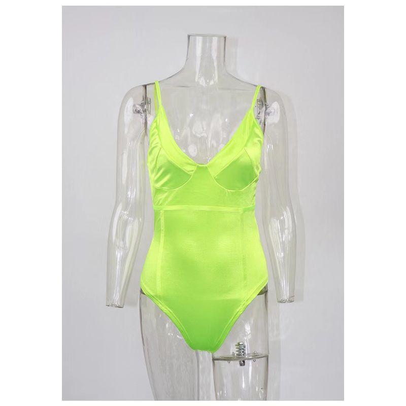 

Fashion Style Sexy Suspenders Tight Deep V Waist Jumpsuit Sexy Sling Deep V Bodysuit Yellow S