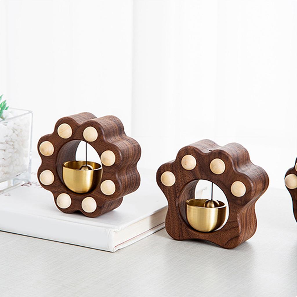 Shopkeeper Bell Cute Cat Claw Wood Brass Magnetic Door Opening Bell for Home Store Entrance 7x7.5cm