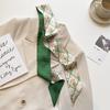 French Fashion Green White Long Strip Small Silk Scarf Women's Headband Decorative Scarf Double-sided Long Streamer Bag Belt