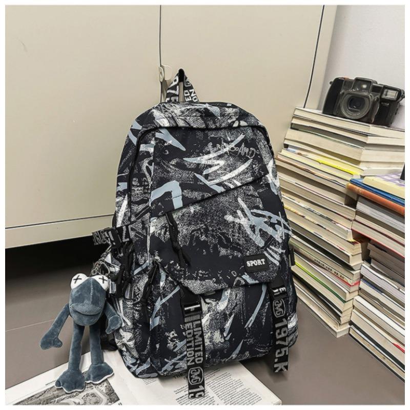 High-value Personalized Graffiti Trendy Cool Backpack Couple Contrasting Colors Lightweight Large-capacity Backpack
