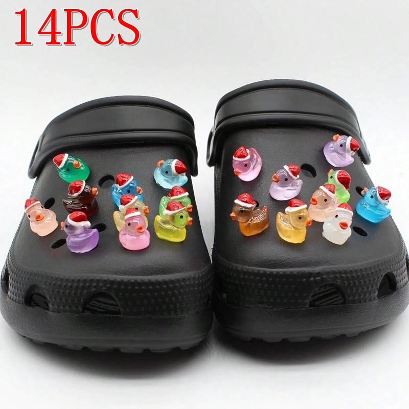 14/16PCS Luminous 3D DIY Detachable Buckle Shoes Accessories Duck Shoe Charms Set Cute Christma Ducks Advanced Shoe Decorations