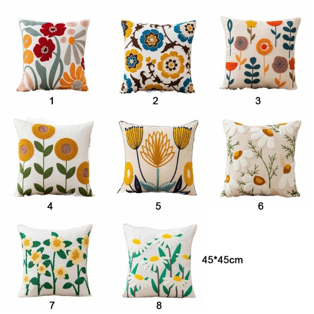 Gestickter Blumen-Kissenbezug, Kissenbezug im pastoralen Stil, Sofa/Bett