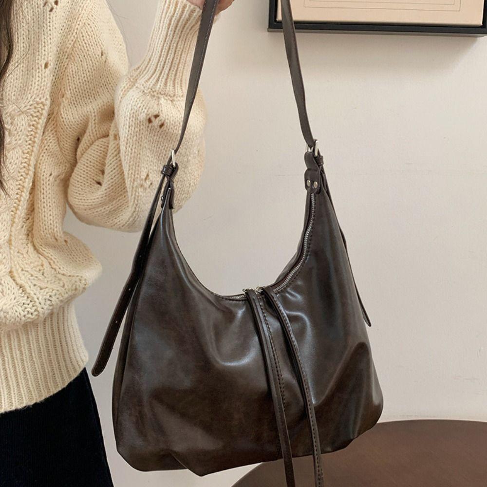 Fashion Pu Shoulder Bag Solid Color Ladies Crossbody Bag Simple Tote Bag  Shopping