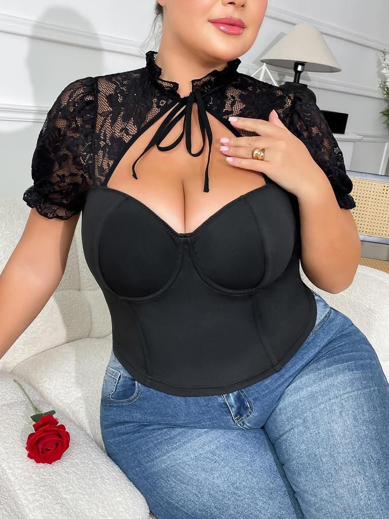 Sexy Plus Size Lace See-Through Strappy Slimming Corset Top