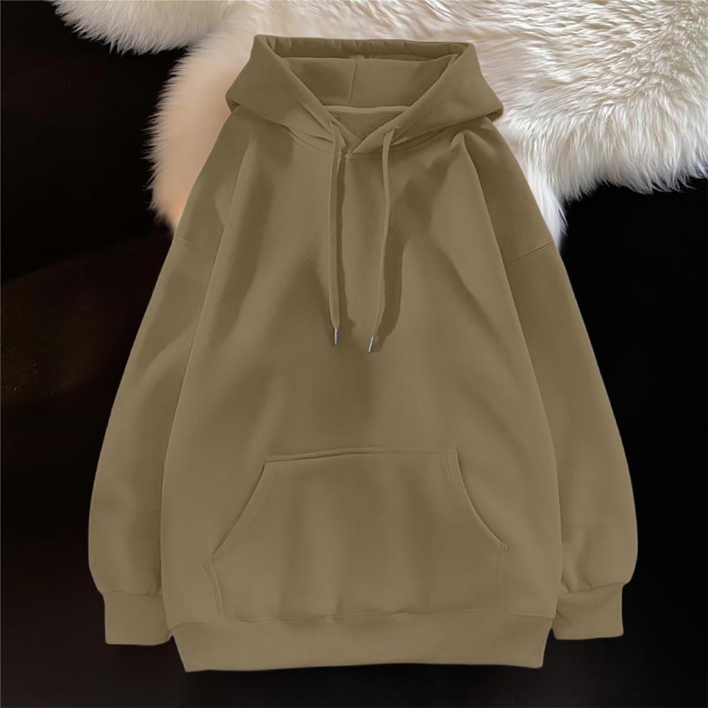 Ladies' Casual And Fashionable Solid Color Long Sleeved Hooded Warm Shirt Loose And Comfortable Hoodie