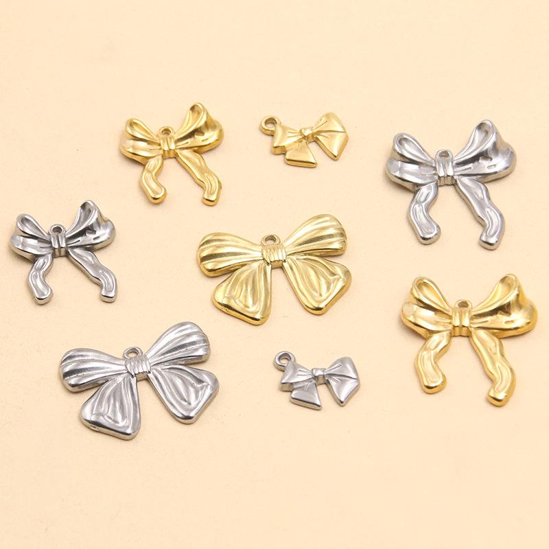 Stainless Steel Bowknot Pendant - Creative DIY Jewelry Accessory, Vacuum Plating, Handmade, Hot Selling