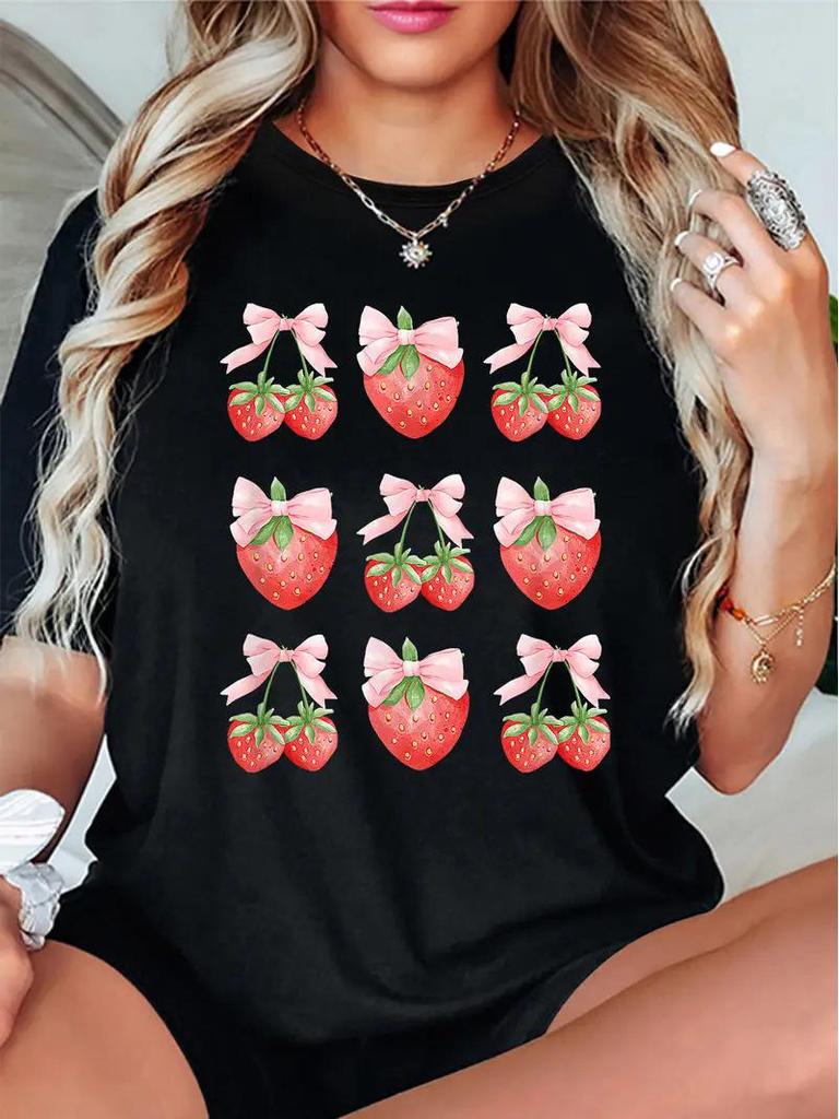 Women's Short Sleeve Cherry Print Top with Free Shipping