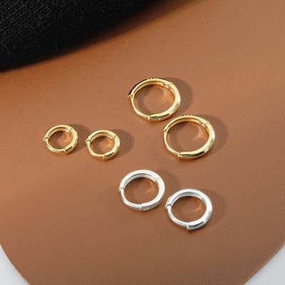 Gold Silver Huggie 6mm/8mm/10mm/12mm Simple Women Round Earring Minimalist Hoop Earrings Ear Buckle