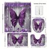 4PCS Luxury Diamond Butterfly Bathroom Set, Waterproof Shower Curtain with Non-slip Rugs, U-shaped Mat  Toilet Cover 12 Hooks