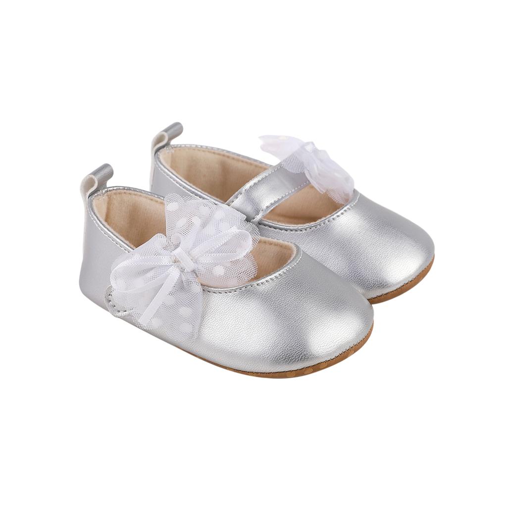 Citgeett Autumn Infant Baby Girls Princess Shoes Dot Print Mesh Bowknot Flats Non-Slip Wedding Slippers Shoes